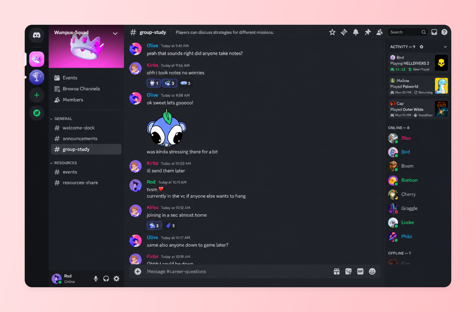 Discord server chat with reactions, showing one of the Facebook group alternatives creators compare for community features
