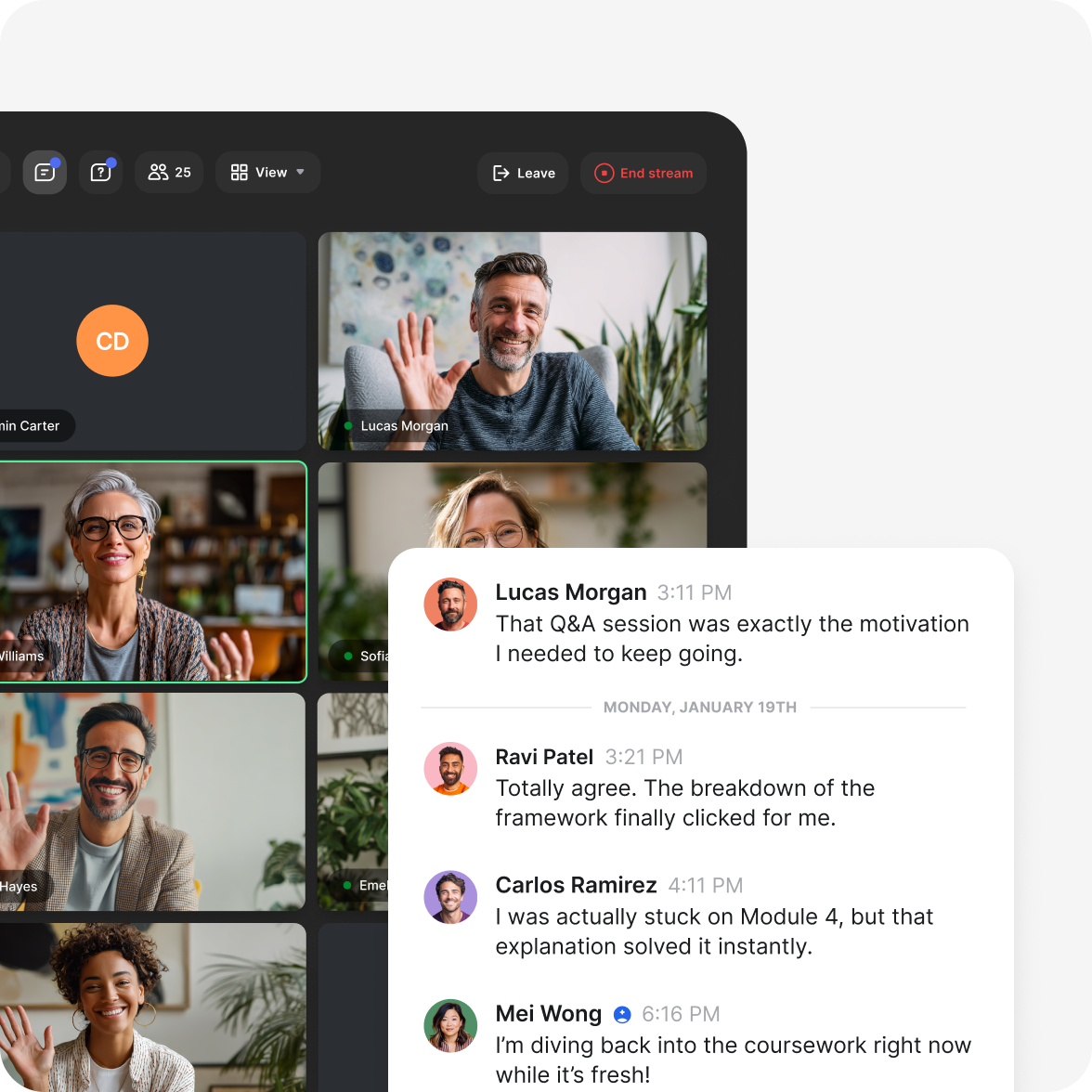 Live workshops and themed discussions in a Circle community